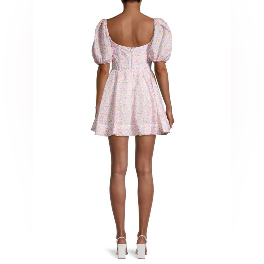 BARDOT Kiah Colorful Floral Cottagecore Corset Puff Sleeve Mini Dress Size Large - Picture 10 of 11
